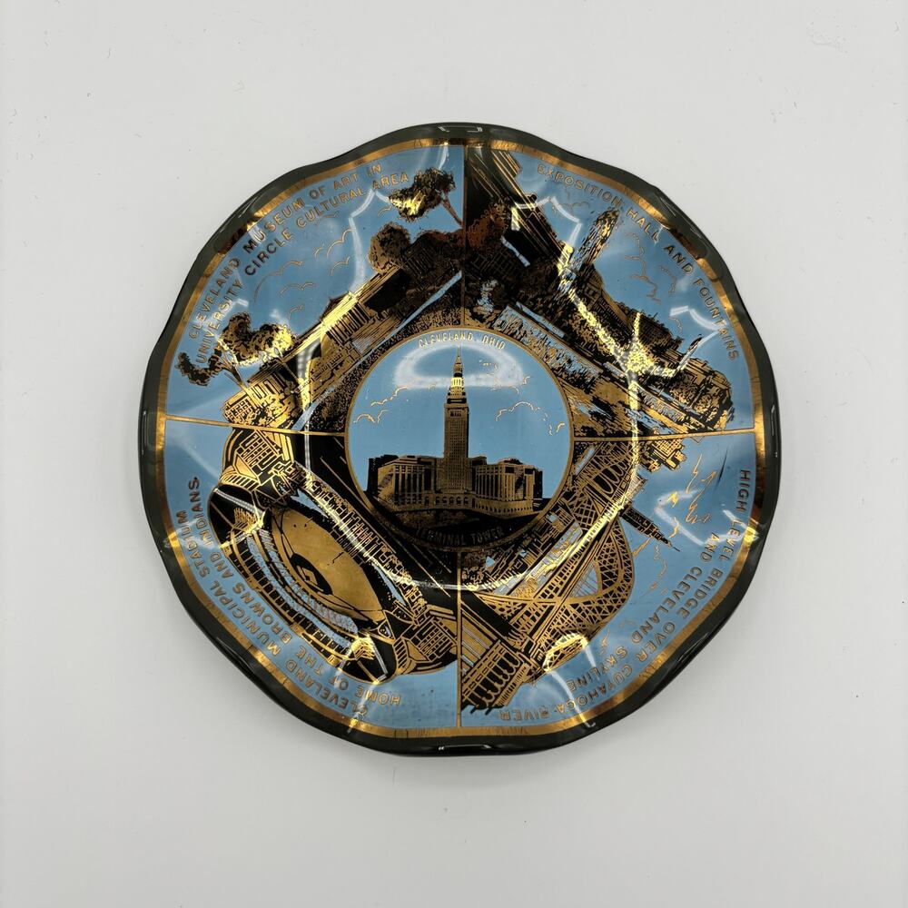 Vintage Cleveland Ohio Souvenir Ruffled Trinket Dish Plate 5.5" - Terminal Tower